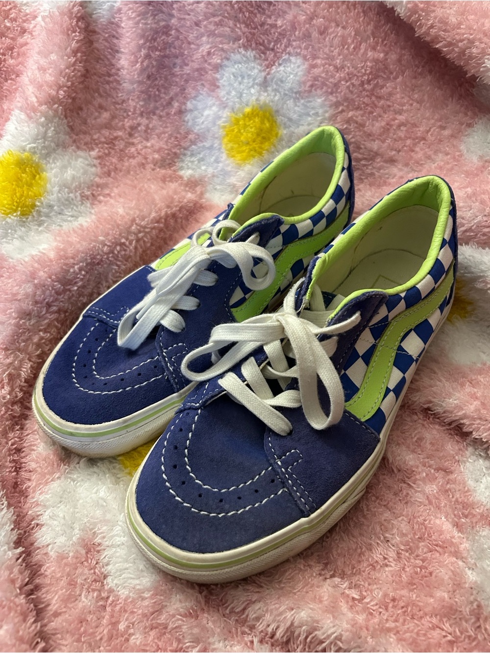 Vans Kids Navy & Lime Checkerboard Suede Skate Sneakers